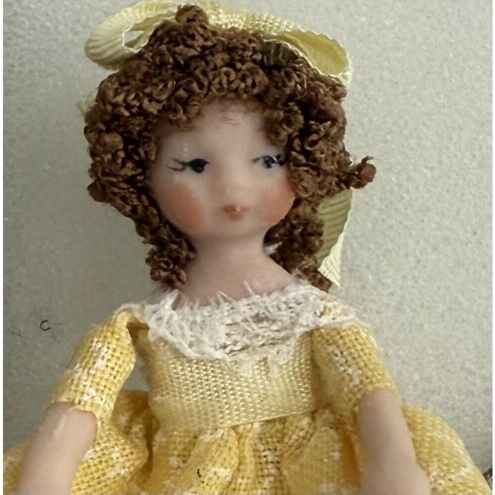 Vintage Ethel Hicks Handmade Miniature Doll 1.5” Ragoll Series Red Curly Hair